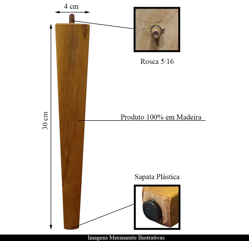 Kit 4 Pés Palito Quadrado Madeira 30cm para Poltrona Mesa Lateral Puff Mel G75 - Gran Belo