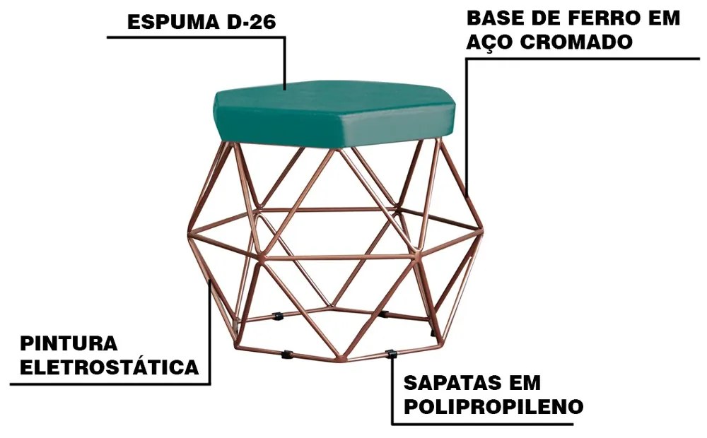 Puff Decorativo Base Bronze Elsa Suede Azul Claro G41 - Gran Belo