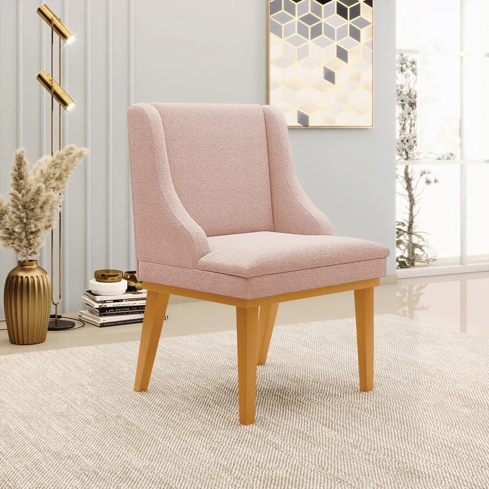 Cadeira Sala de Jantar Base Madeira Castanho Kit 4 Liz Bouclê D03 - D'Rossi - Terra