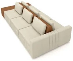Sofá Ilha e Puff Sala Living 365cm Siesta Z32 Linho Areia/Marrom - Mpo