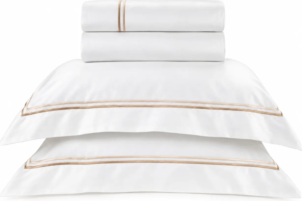 Jogo de Cama Literie Percal 200 Fios Grace Branco e Fendi - Queen  Queen