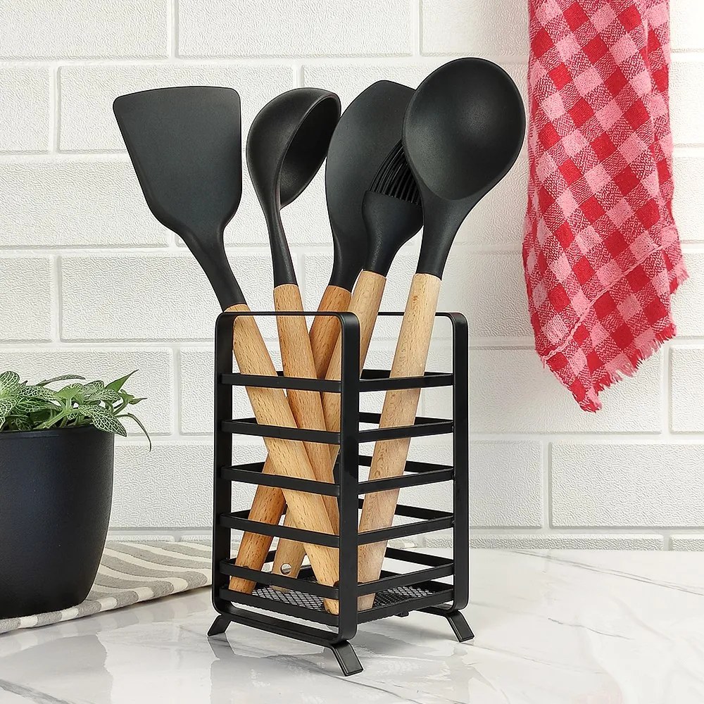 Pincel de Silicone com Cabo de Madeira - Preto