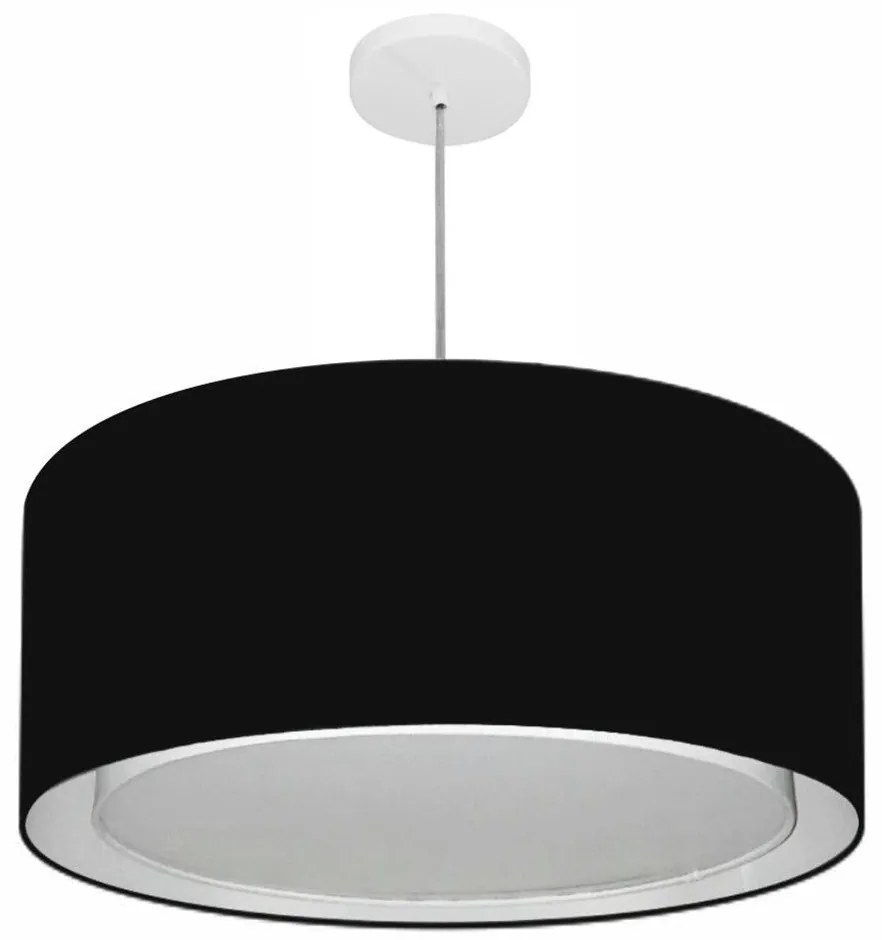 Lustre Pendente Cilíndrico Duplo Md-4298 Cúpula em Tecido 60x30cm Preto - Bivolt