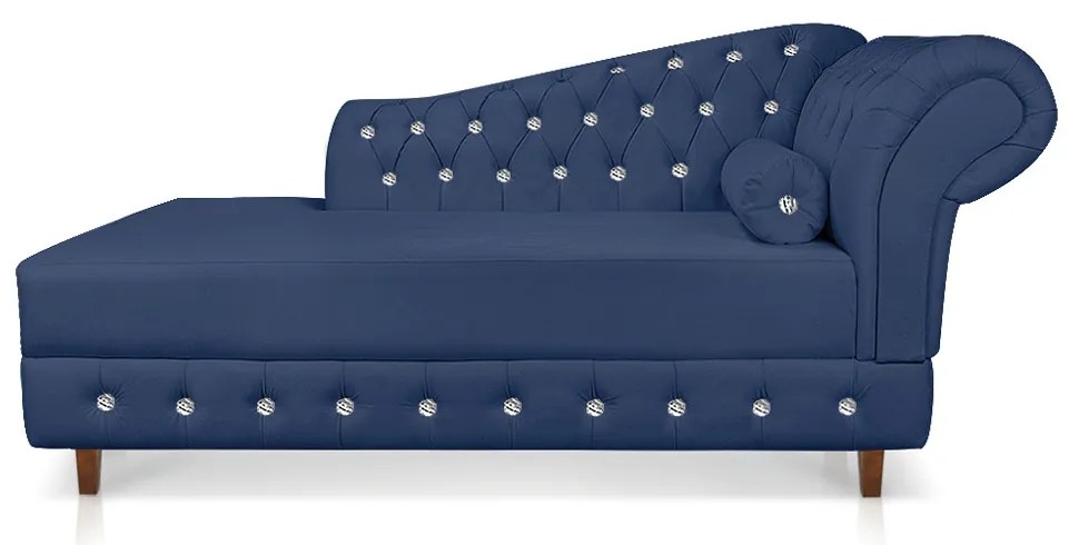 Divã Chesterfield 165 cm Capitonado com Strass Suede D'Rossi - Azul Marinho