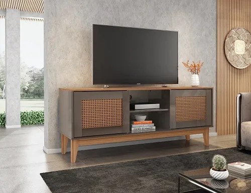Rack Safira 1.35 Cinza Perola/Noce - Casa D Móveis