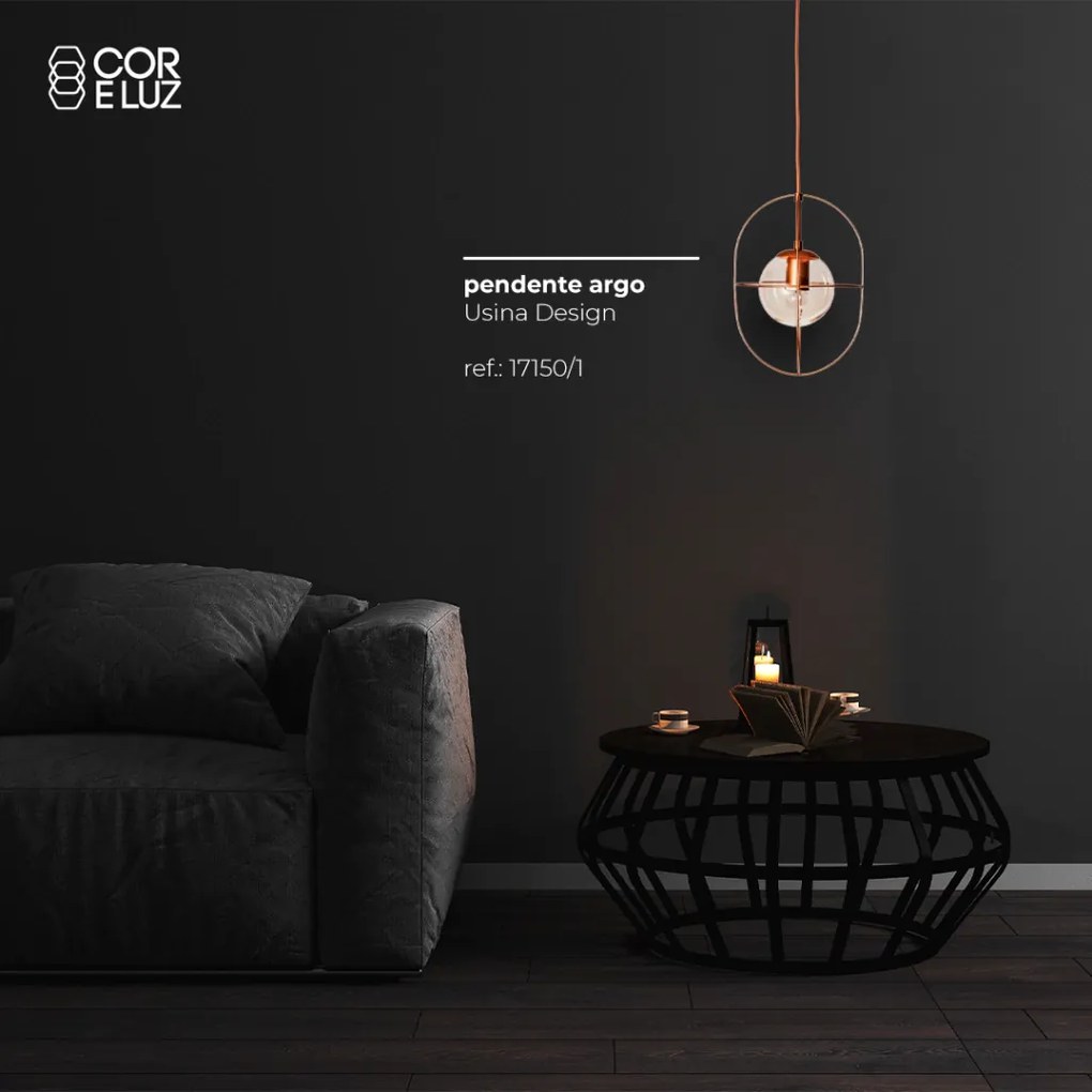 Pendente Argo 23X35X100Cm Aramado Com Globo Ø14Cm 1Xe27 G45 - Usina 17... (CB-M - Cobre Metálico, Fosco (Branco))