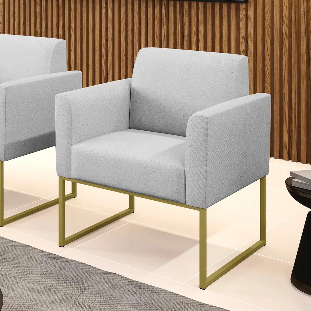 Poltrona Base Industrial Dourado Marisa Linho Cinza A05 D03 - D'Rossi
