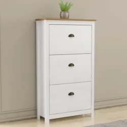 Sapateira de Madeira 3 Portas 80cm Estilo Americano Lázio F07 Branco/C
