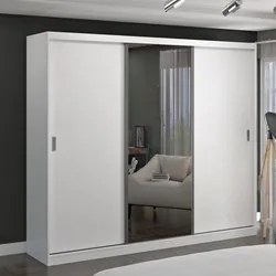 Guarda Roupa Casal 264cm 3 Portas de Correr 1 Espelho Winter F04 Branc