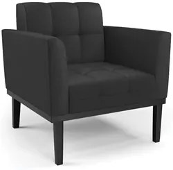 Sofá Namoradeira e 2 Poltronas Base Madeira Preto Ana Sintético Preto