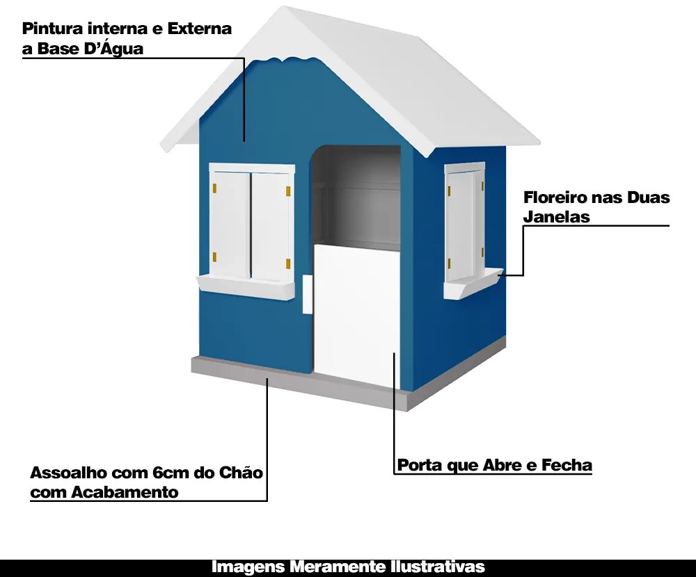 Casinha De Brinquedo Com Floreiros MDF Azul/Branco L12 - Gran Belo