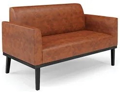 Sofá Namoradeira e 2 Poltronas Base Madeira Preto Maressa Sintético PU