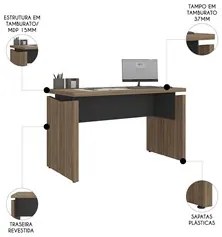 Mesa Para Escritório Home Office 125cm Corp A06 Nogal/Preto - Mpozena