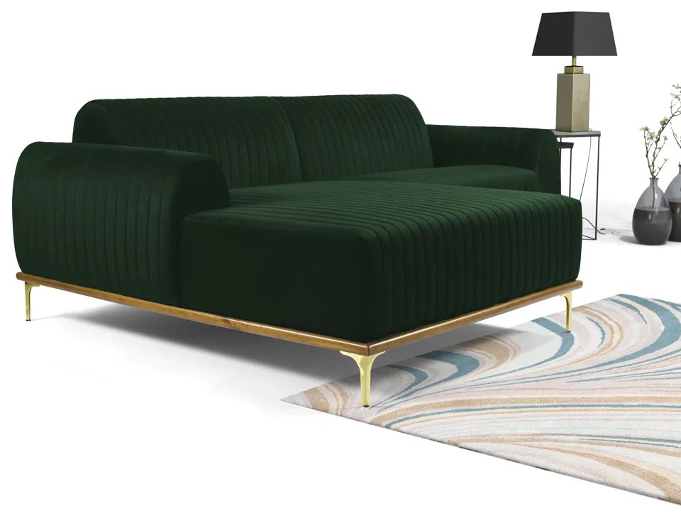 Sofá 3 Lugares Lisboa D07 com Chaise Esquerda 230cm Veludo Esmeralda - D'Rossi