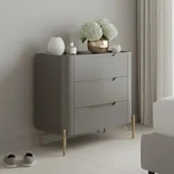 Mesa Cabeceira Quarto 68cm 3 Gavetas Blen Grigio/Dourado I06 - Mpozena