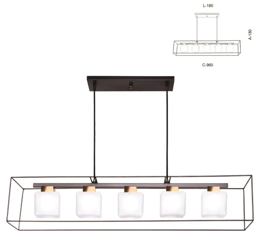 Pendente Aramado Vidro Quadrado 96X18X18Cm Metal E Cubo 05Xg9 |Old Art... (BRANCO, FOSCO (BRANCO))