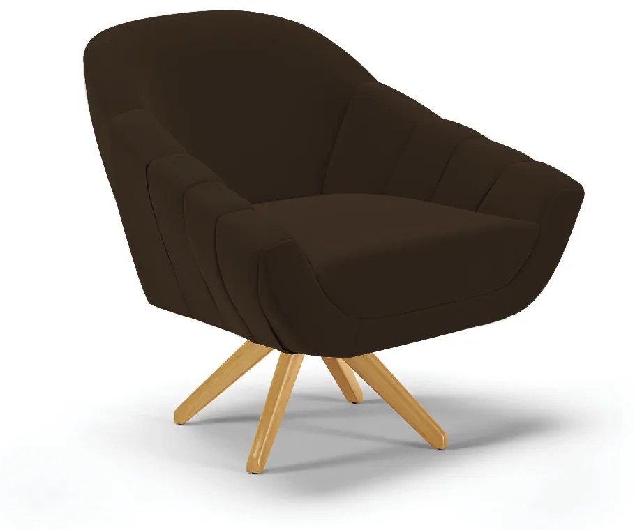 Kit 01 Namoradeira 02 Lugares e 01 Poltrona Giratória Giovana Suede Marrom Base Madeira MA30 - D'Rossi