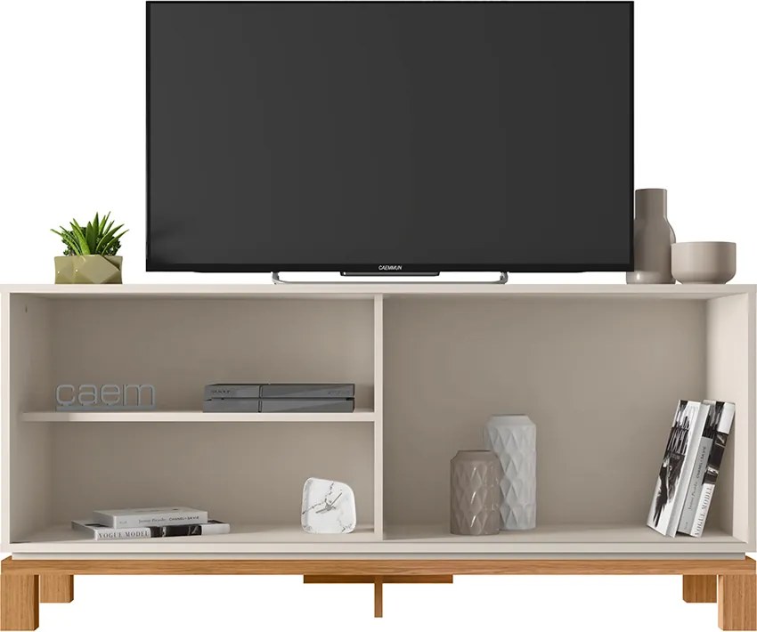 Rack Bancada Tv Para Sala de Estar 136cm Visari Off White/Freijó C01 - D'Rossi