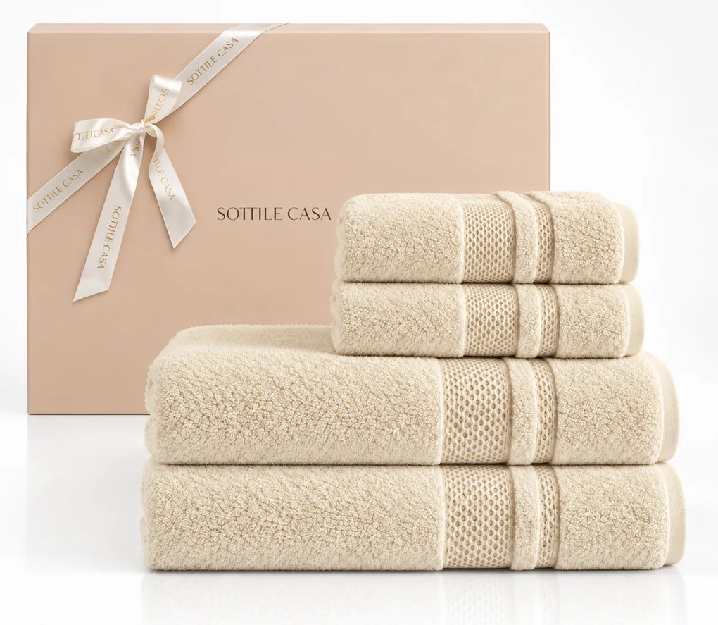 Kit 4 Pçs Toalhas Karsten 100% Algodão Yves c/ Caixa de Presente - Vanilla  Vanilla
