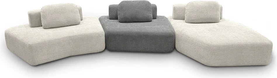 Sofá Ilha Sala de Estar 2 Módulos e Chaise Dakota Encosto Almofadas Soltas Bouclê Rústico OffWhite/Cinza G33 - Gran Belo