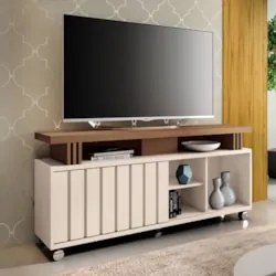 Rack Bancada de TV 50 Pol 136cm Briz H01 Castanho/Off White - Mpozenat