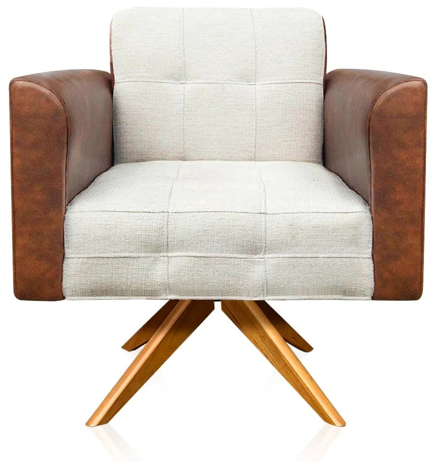 Poltrona Decorativa Giratória MA30 Elisa Nozes/Linho Bege D03 - D'Rossi
