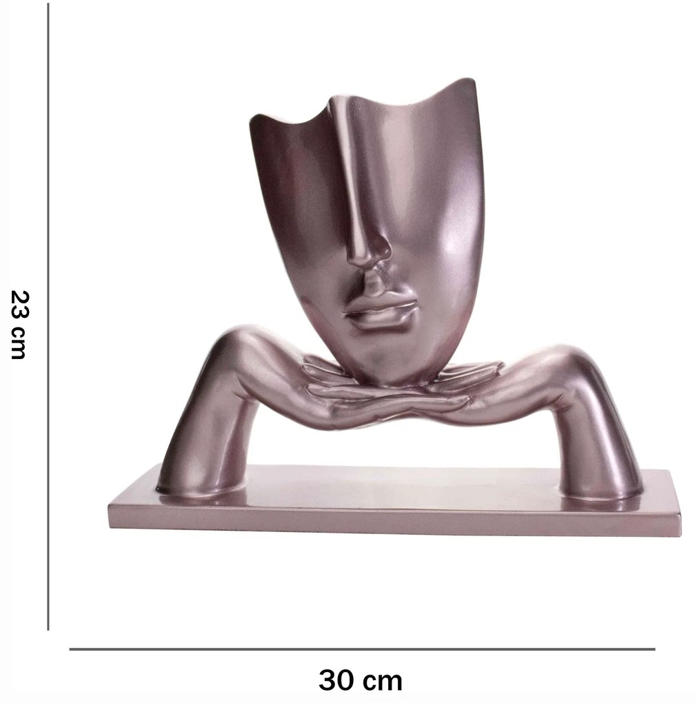 Escultura Decorativa Máscara Com Base Em Cerâmica Rosa Metal 23x30 Cm - D'Rossi