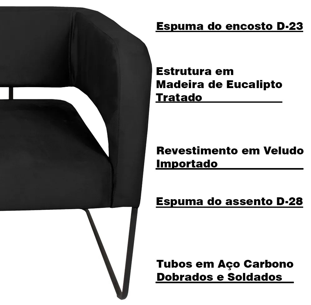 Kit 2 Poltronas Decorativas Lucy Base Aço Grafite Veludo Preto G15 - Gran Belo