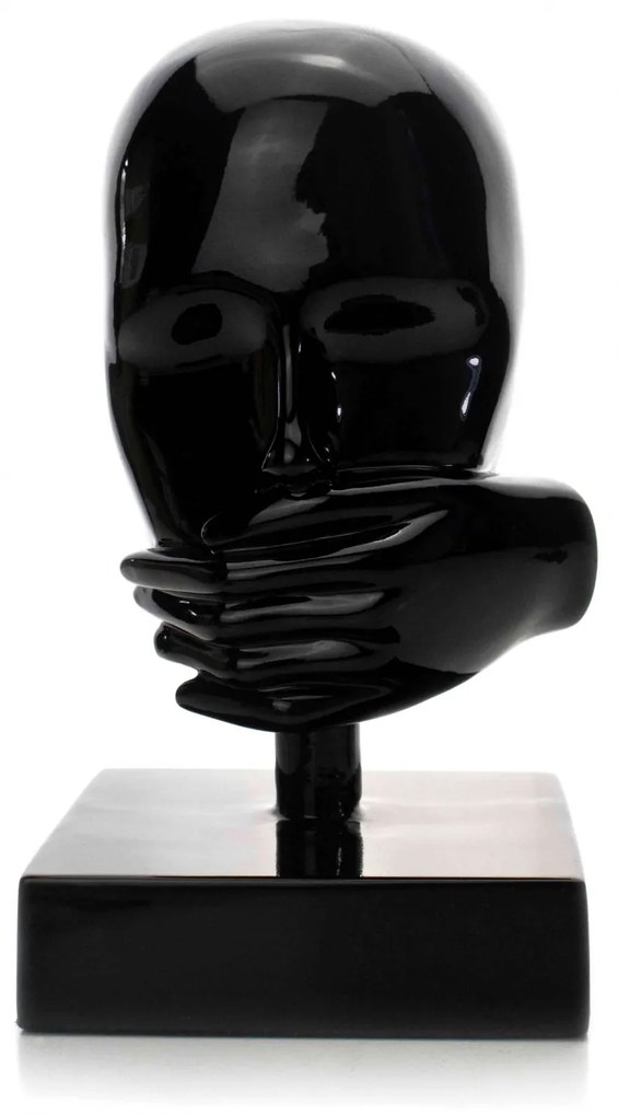 Escultura Decorativa Rosto Silêncio Em Cerâmica Preto 25x15 - D'Rossi