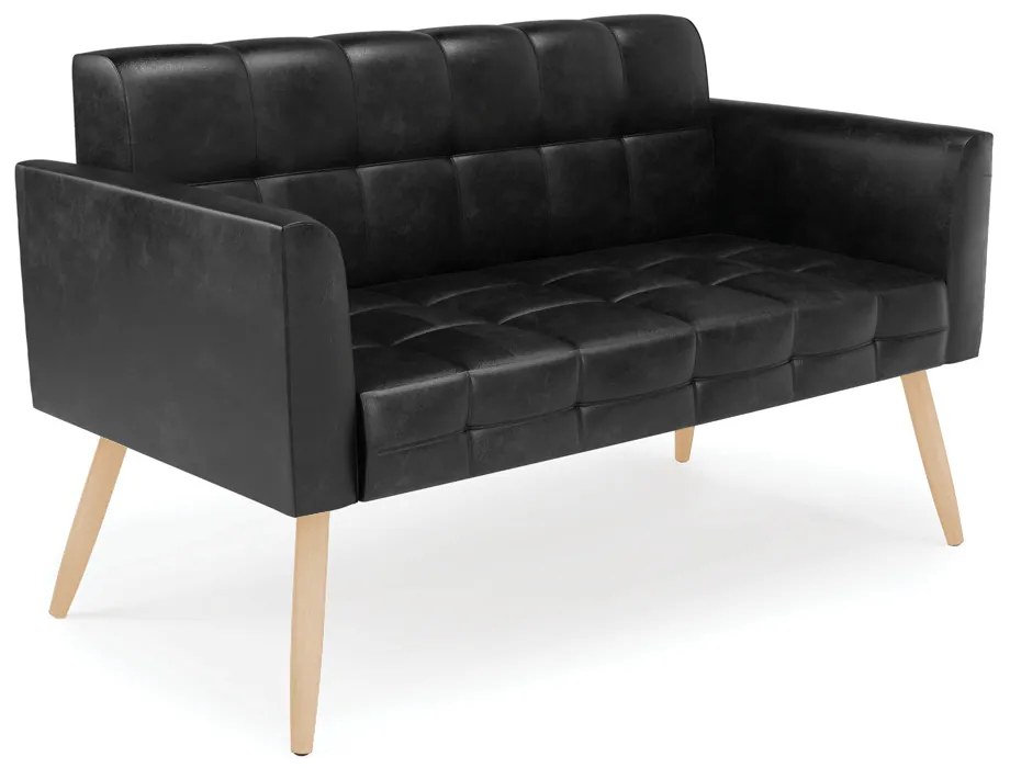 Kit 1 Sofá Namoradeira e 2 Poltronas Elisa Corano Pés Palito Natural - D'Rossi - Preto