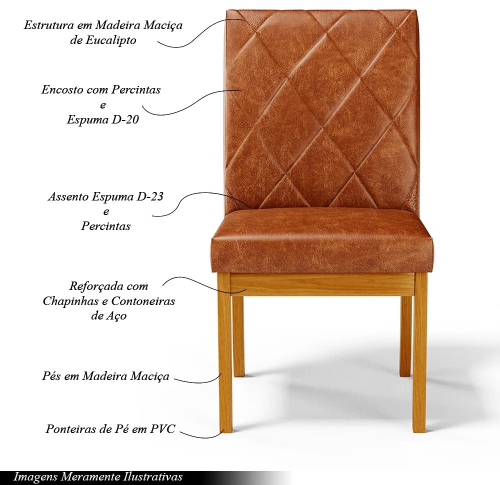 Kit 5 Cadeiras de Sala de Jantar Estofadas Gomes Madeira Maciça PU Marrom G78 - Gran Belo