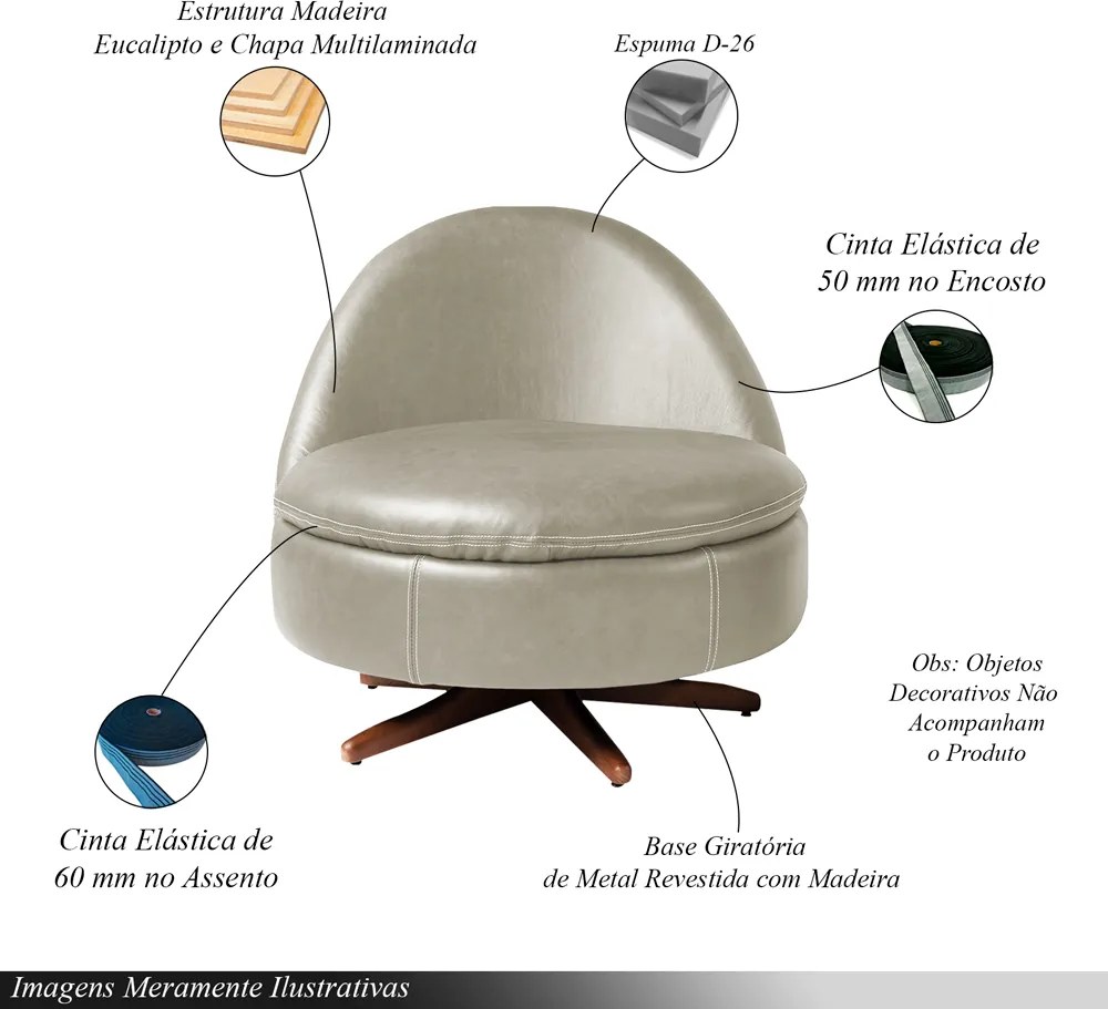 Kit 2 Poltronas Sala de Estar Giulio Base de Ferro Giratória PU Areia G92 - Gran Belo