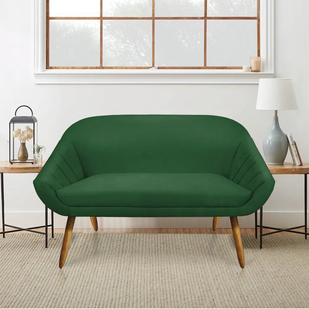 Kit 01 Namoradeira 02 Lugares e 02 Poltronas Giratória Giovana Suede Base Cromada - D'Rossi - Verde