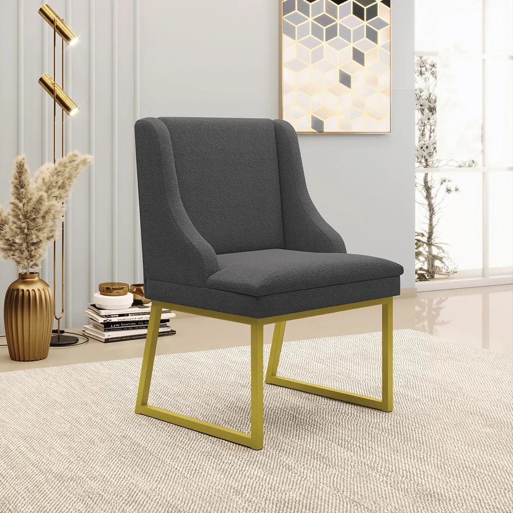 Cadeira Sala de Jantar Industrial Dourado Liz Bouclê D03 - D'Rossi - Grafite