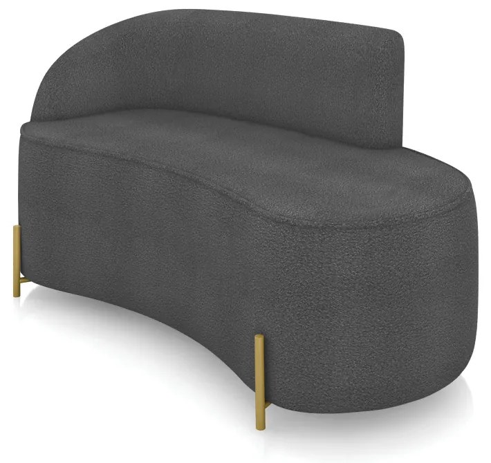 Sofá 2 Lugares Orgânico 140cm Pé Aço Lateral Dourado Morgan Bouclê D03 - D'Rossi  - Grafite