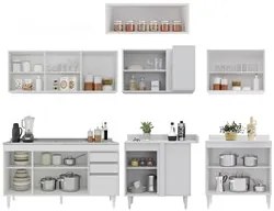 Armário de Cozinha Modulado de Canto 7 Peças CP24 com Pia Inox Branco