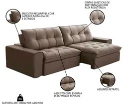 Sofá Retrátil Reclinável 3 Lugares 250cm Argon F05 Veludo Castor - Mpo