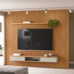 Painel Ripado para TV 75 Pol. com Bancada 297cm Prime Plus L06 Nature/