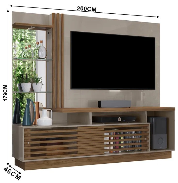 Estante de TV 60 Pol 200cm Sala de Estar Lumari Fendi/Naturale M20 - D'Rossi