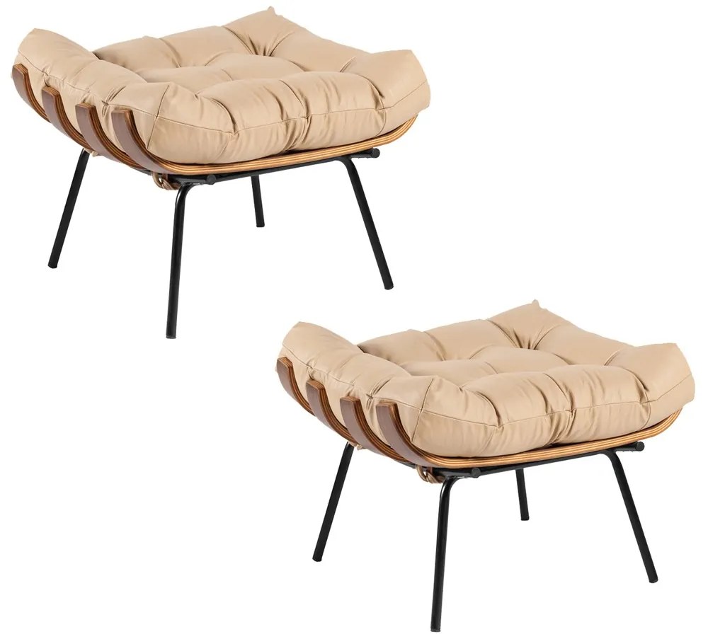 Kit 2 Puff Decorativo Sala de Estar Costela Couro Bege G34 - Gran Belo