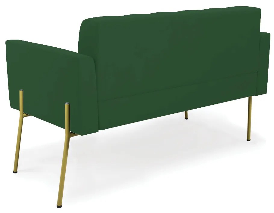 Sofá Namoradeira 2 Lugares Pé de Ferro Dourado Elisa Veludo D03 - D'Rossi - Verde