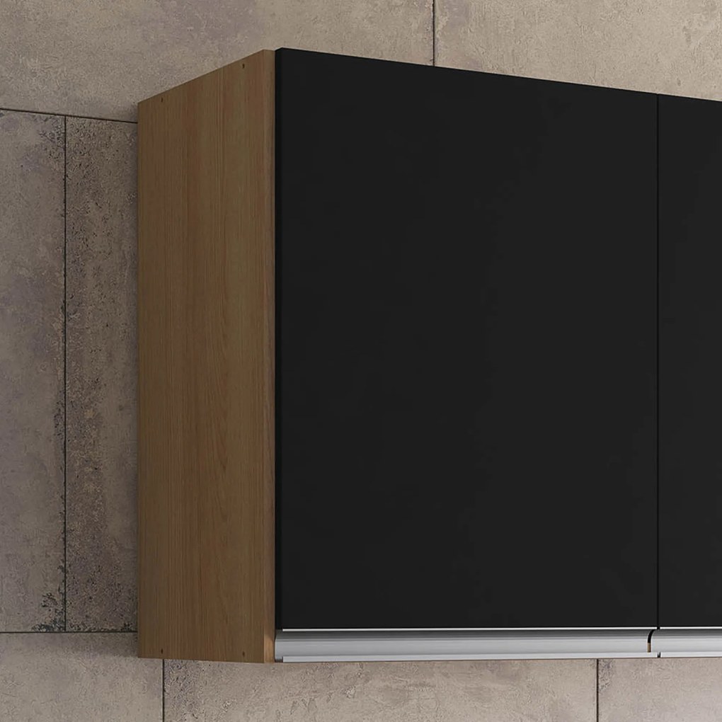 Armário Cozinha Aéreo 120cm 3 Portas Leticia A01 - D'Rossi - Amendoa e Preto