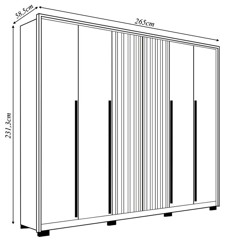 Guarda Roupa Uno 265cm com 6 Portas e 6 Gavetas Corrediças Telescópicas MDF Freijo/OffWhite G11 - Gran Belo