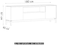 Rack TV 50 Pol 180cm 2 Portas 1 Gaveta Oak/Cinza F07        - Mpozenat