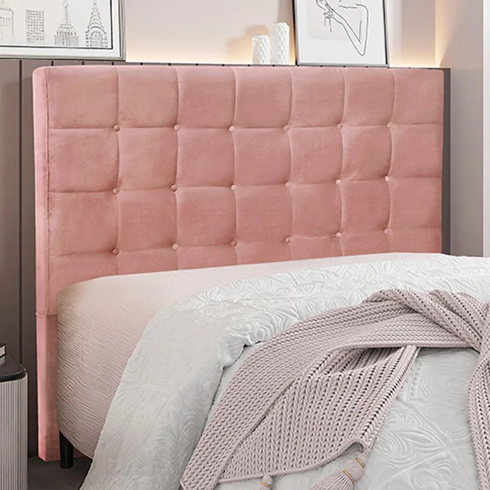 Cabeceira Decorativa Casal 1,40M Tropea Veludo Rosa G63 - Gran Belo