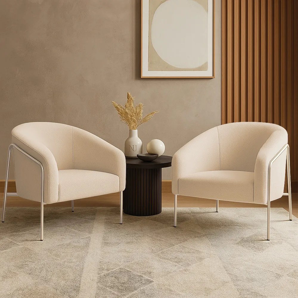 Poltrona Sala Industrial Alta Champanhe Kit 2 Stella Suede D03 - D'Rossi - Bege