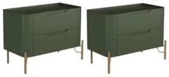 Mesa Cabeceira Para Quarto 68cm Kit 2 Becca Musgo/Dourado I06 - Mpozen