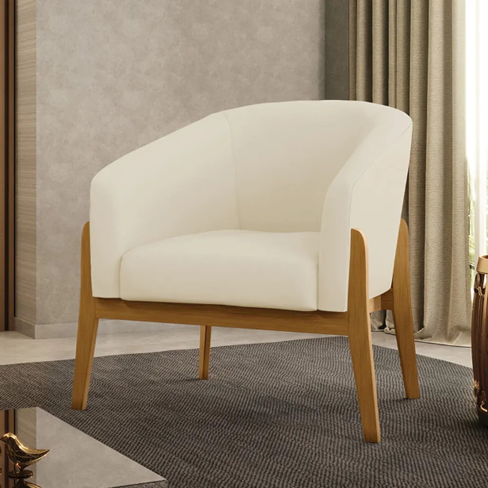 Poltrona Decorativa Base Madeira Stella Cotelê Ext/Veludo D03 - D'Rossi - Off White