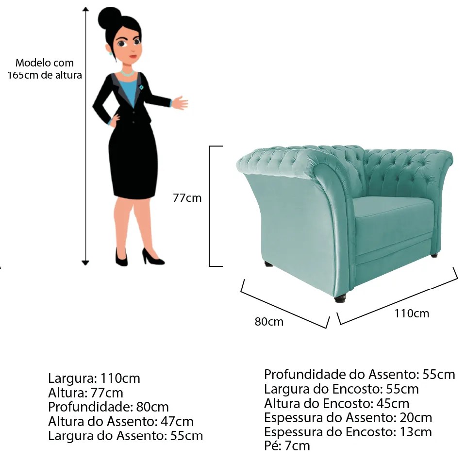 Poltrona Decorativa Chesterfield Sofia Suede Azul Tiffany - ADJ Decor