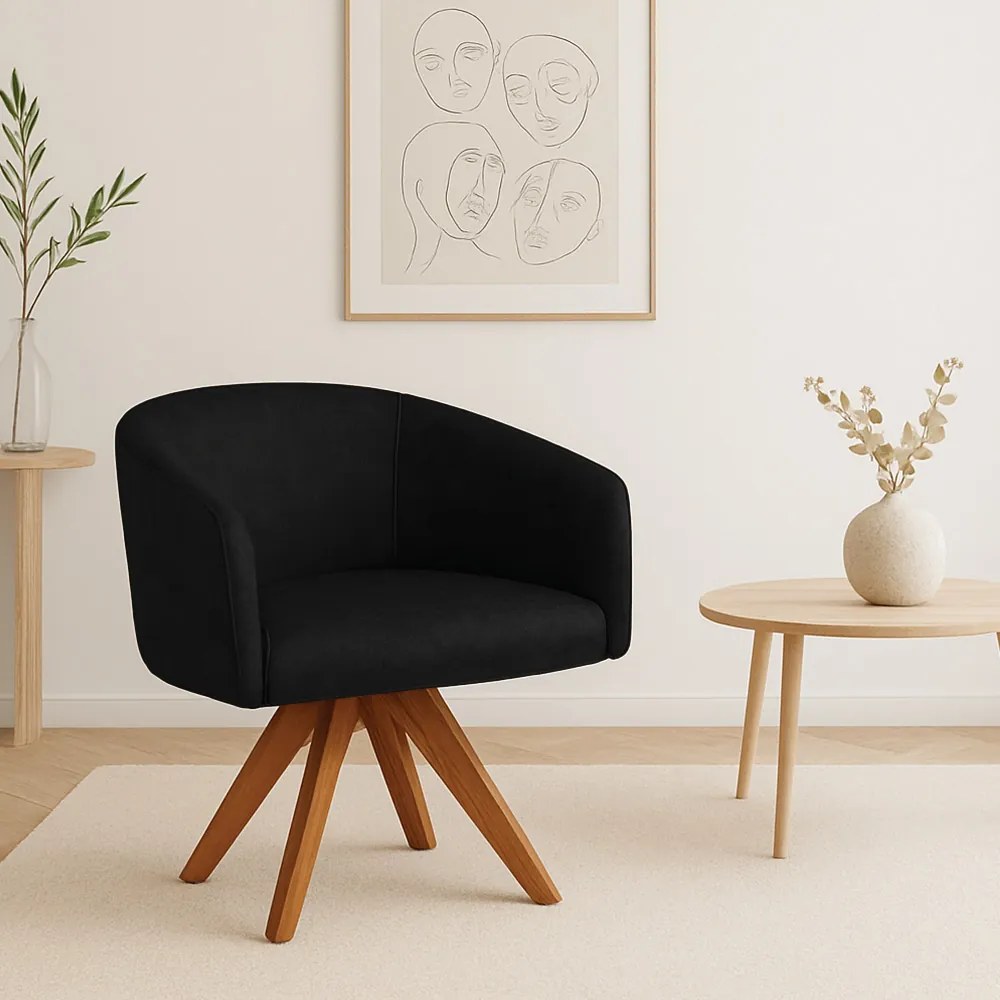 Poltrona Sala Base Giratória Madeira Arielle Sintético Pu Preto D03 - D'Rossi